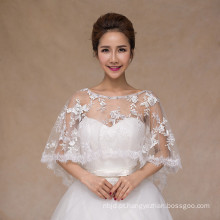 Hot sale fashionable lace appliques branco casamento nupcial xale de renda